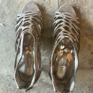 Light pink rhinestone decked strappy party heels